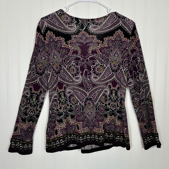 y2k Paisley Print Top Womens Petite Large Purple Boho Indie Hippie Earthy Rayon - Picture 3 of 11